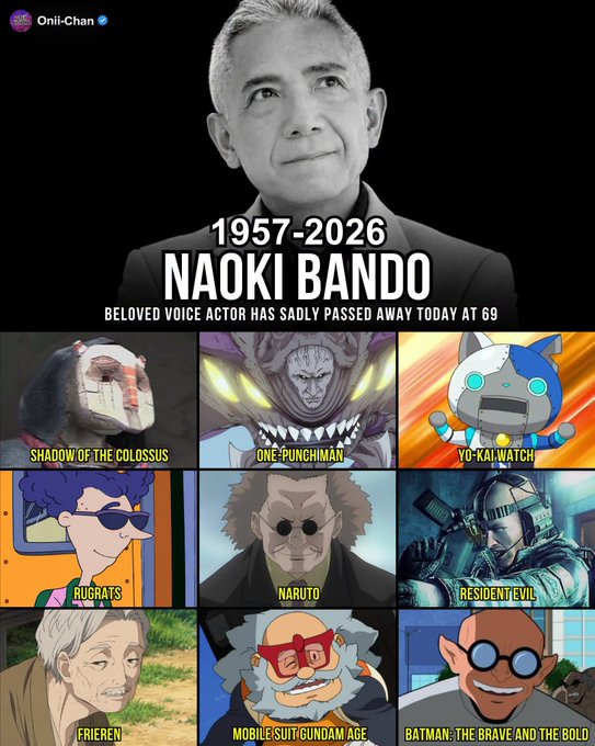 Japanese Voice Actor Naoki Bando Passes Away at Age 69