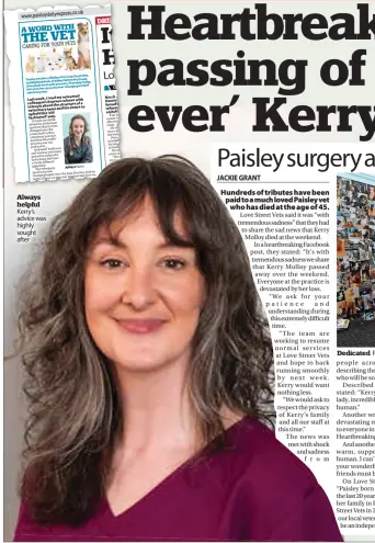 Paisley Community Mourns Passing of Independent Veterinary Surgeon Kerry Molloy