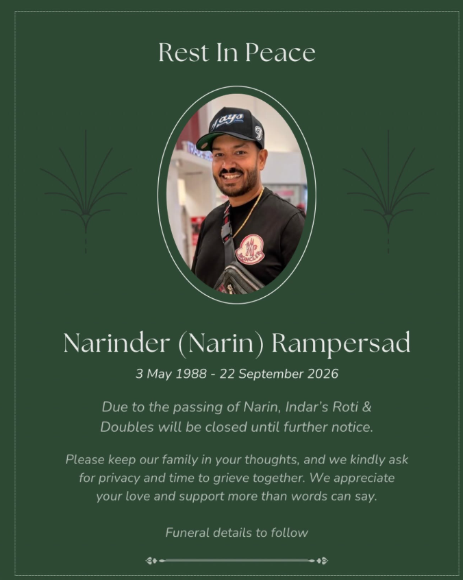 Indar’s Roti & Doubles Community Mourns Passing of Narin Rampersad